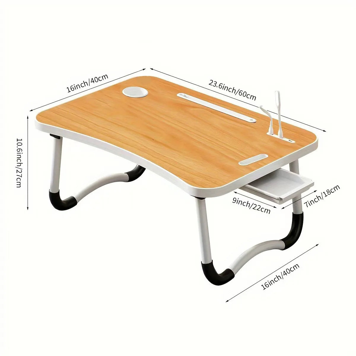 All-in-One Portable Laptop Desk with Cooling Fan & USB Light - Foldable Bed Tray Table with Cup Holder, Tablet Slot & Handle