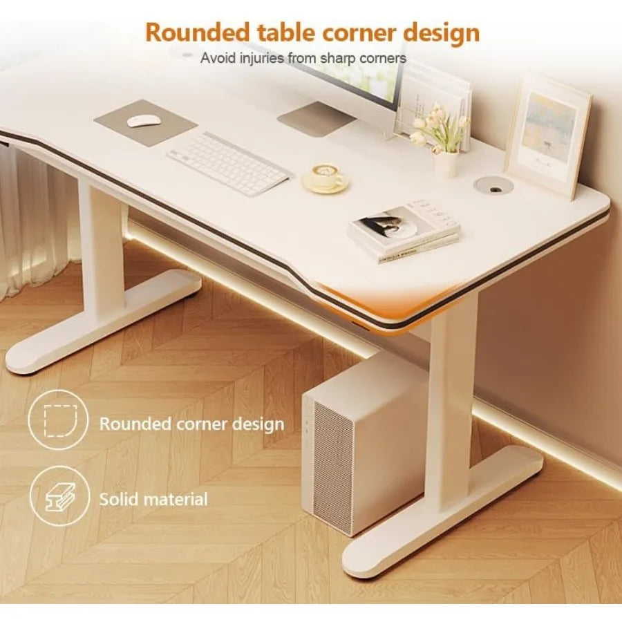 Gaming Desk Computer Writing Table for Home Office Student Art Modern Simple Style with T-Shaped Metal Bracket PC Wood Suitable