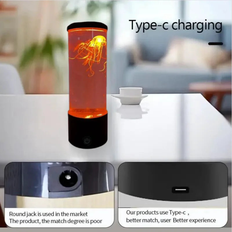 Ocean Night Light with Floating Jellyfish - Aquarium Mood Lamp for Bedroom, Calming Desktop Decor Gift Home Decoration