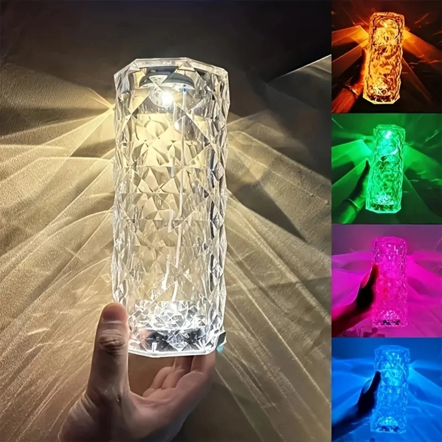 Crystal Lamp 16-Color Changing RGB Night Light Lamp USB Romantic LED Rose Table Lamps Bedroom Party Dinner Decor Light