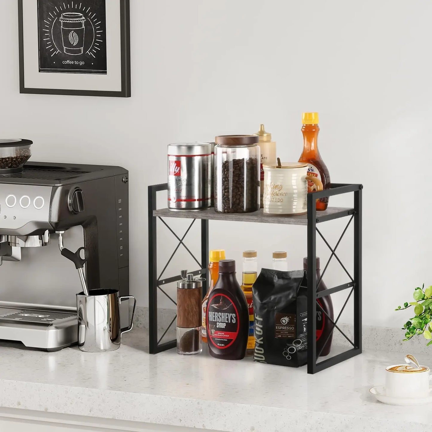 2-Tier Wood Desktop Shelf Organizer, Space-Saving Storage Rack for Office, Home, Dormitory (Grey)