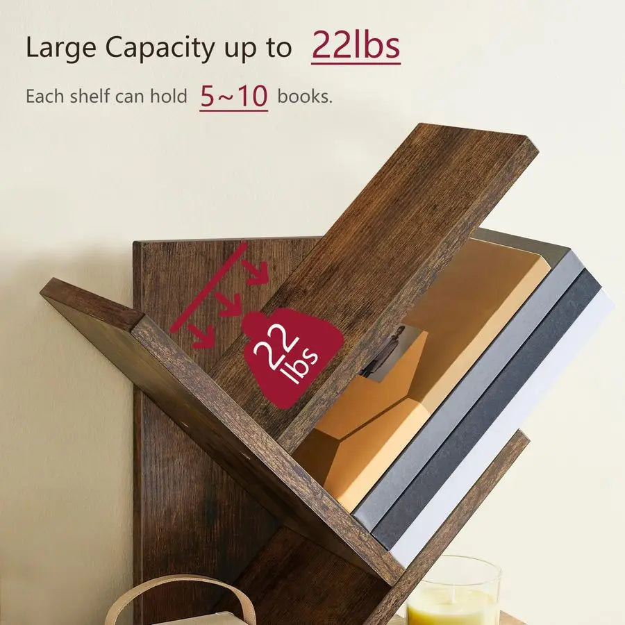 Tajsoon Tree Bookshelf 3 Tier Book Shelves Storage Organizer, Desktop Bookshelf Floor Standing Bookcase Display for Magazine Bo