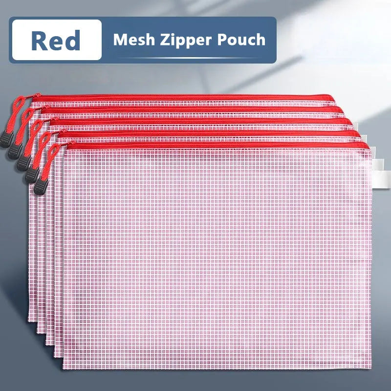 A3/A4/A5/A6 Mesh Zipper Pouch Document Bag Waterproof Zip File Folders School Office Supplies Pencil Case Cosmetic Makeup Bags