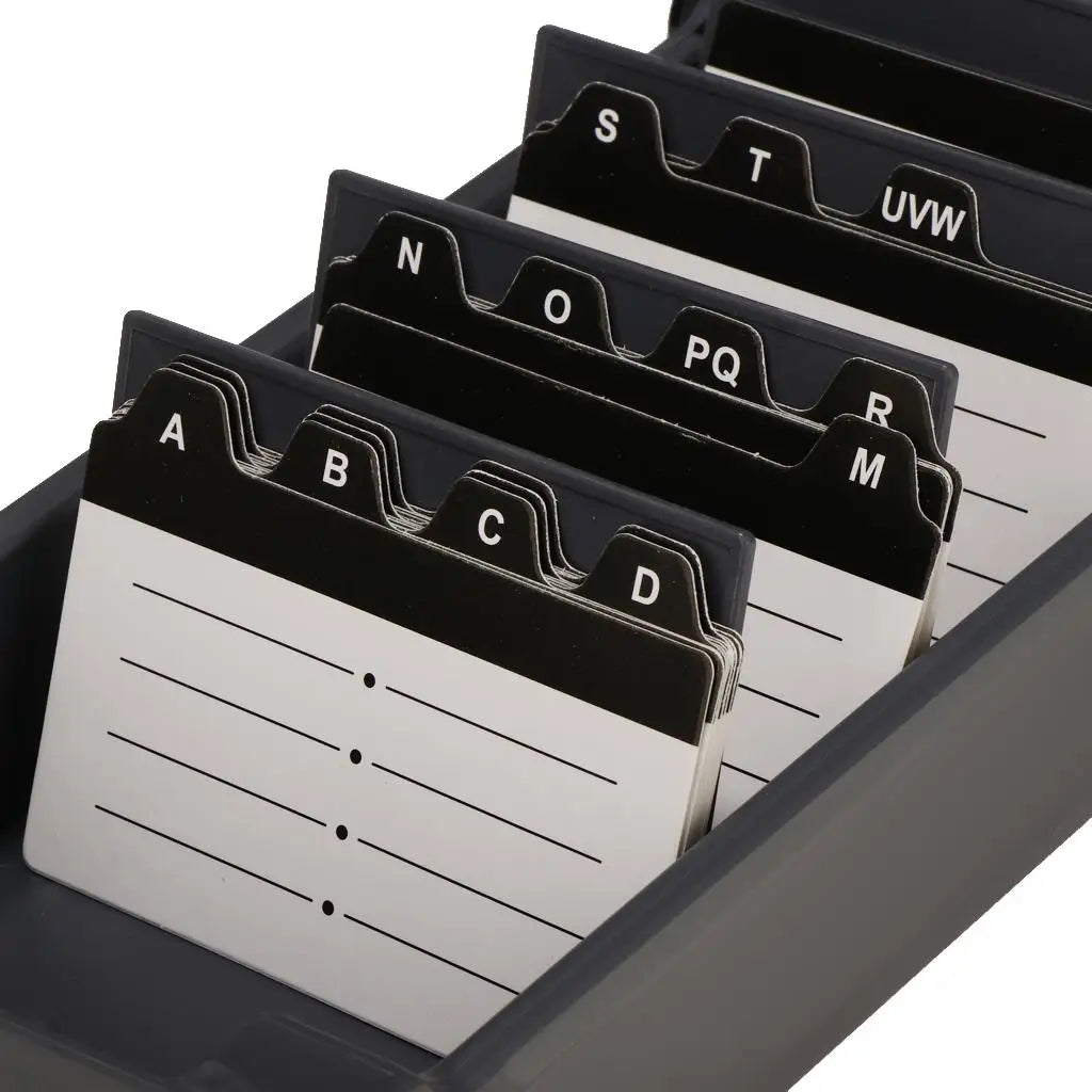 Durable Plastic Business Card Organizer Storage Box with A-Z Tabs for Office Desk Accessories