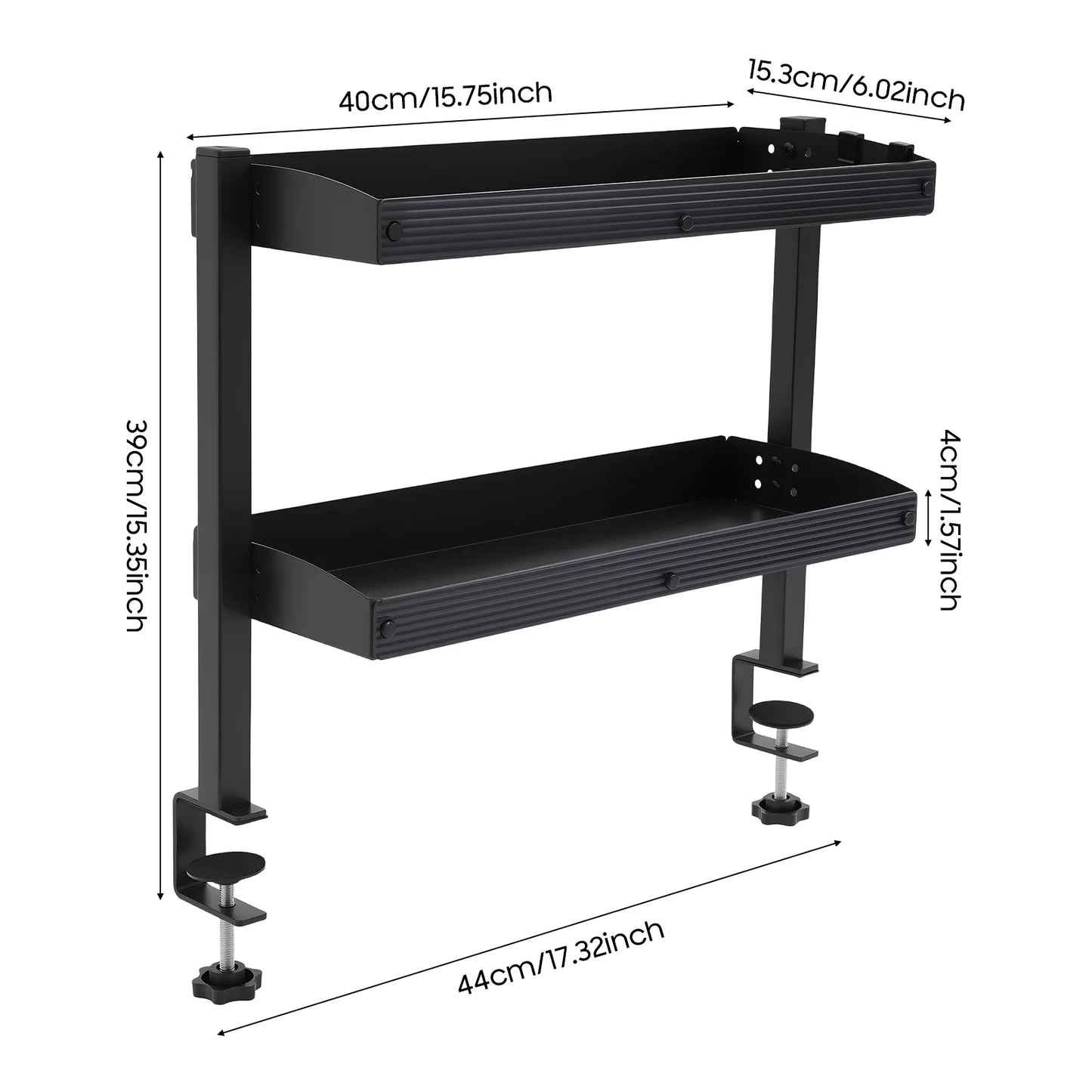 2-Tier Clamp-On Desk Shelf 10kg Per Tier Organizer for Laptop Office Supplies Black/White Fits 1.7in Desk Home Office Storage