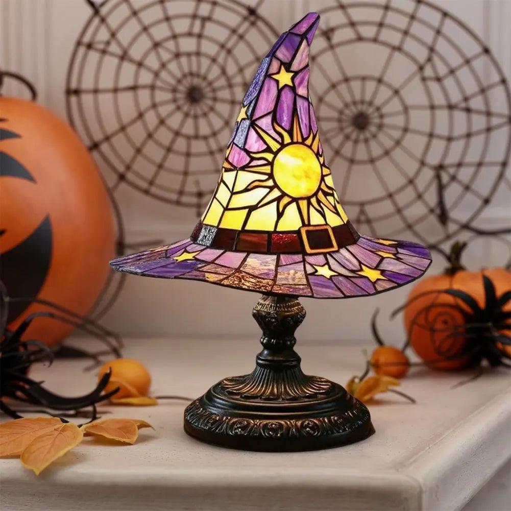 Witch Hat Lamp USB Powered Creative Table Lamp Night Light Resin Witch Hat Light Ornament for Home Decor