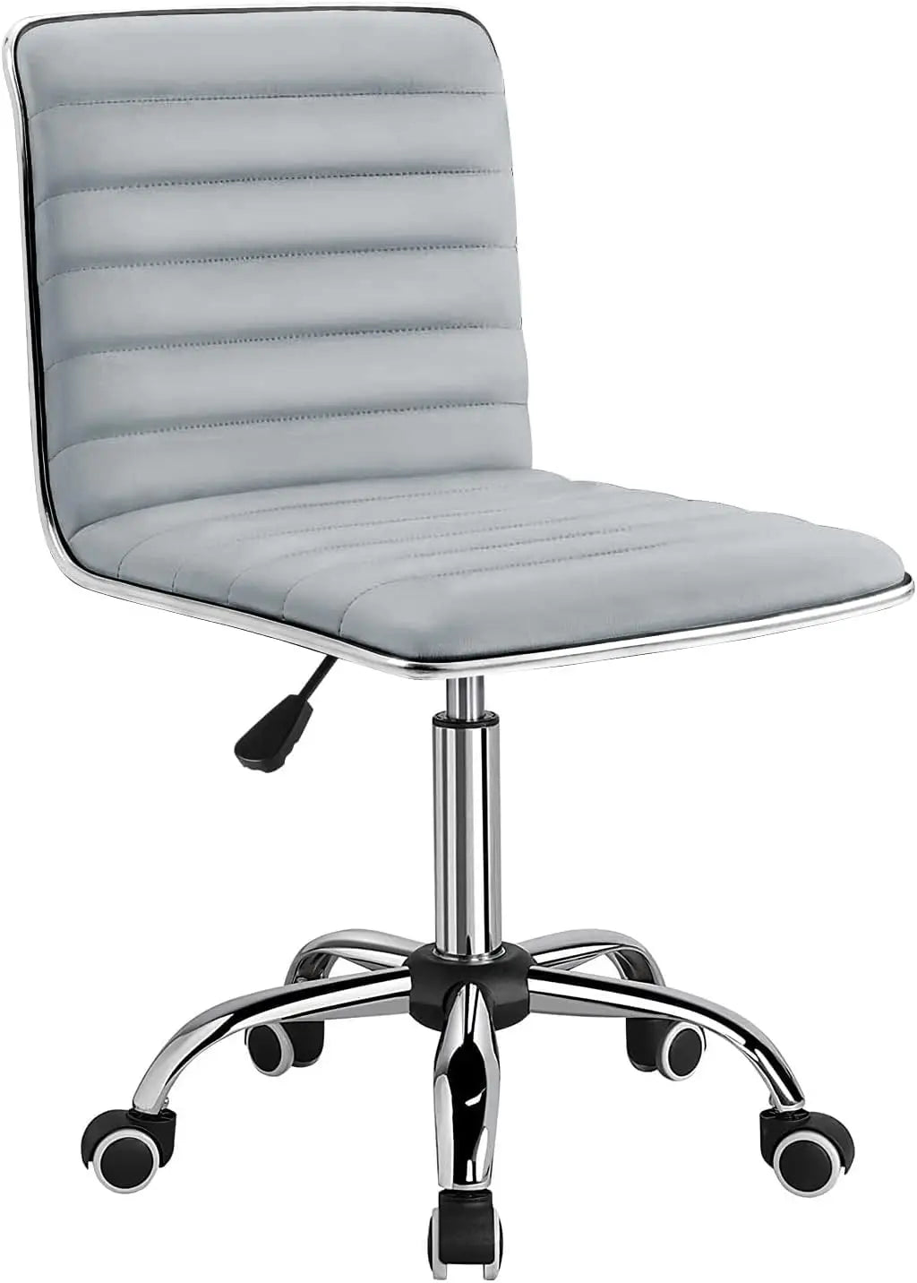 Furmax Mid Back Vanity Chair Makeup Room Low Back PU Leather Swivel Computer Desk Task Office Chair Retro Armless Ribbed (White)