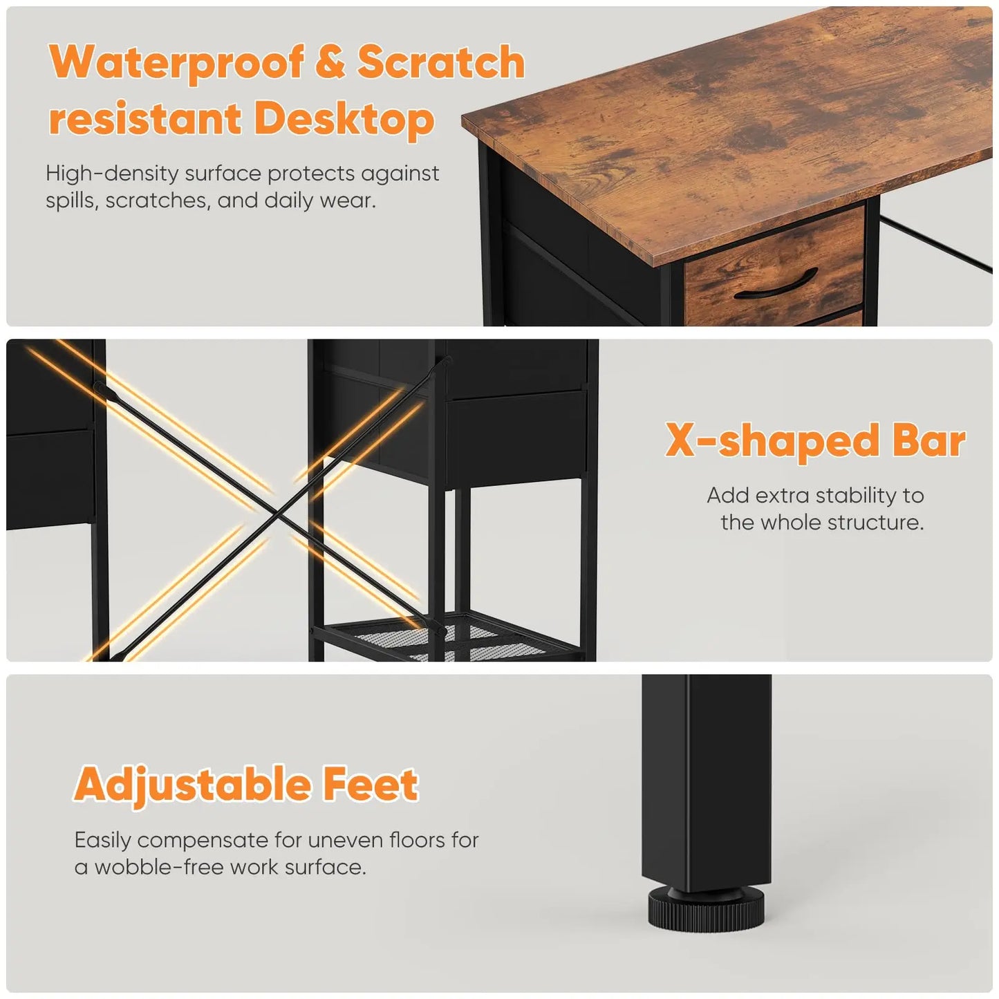 JHK Computer Desk 55 Inch with 4 Drawers Home Office Table with Mesh Shelf for Work Writing Gaming Storage Furniture for Bedroom