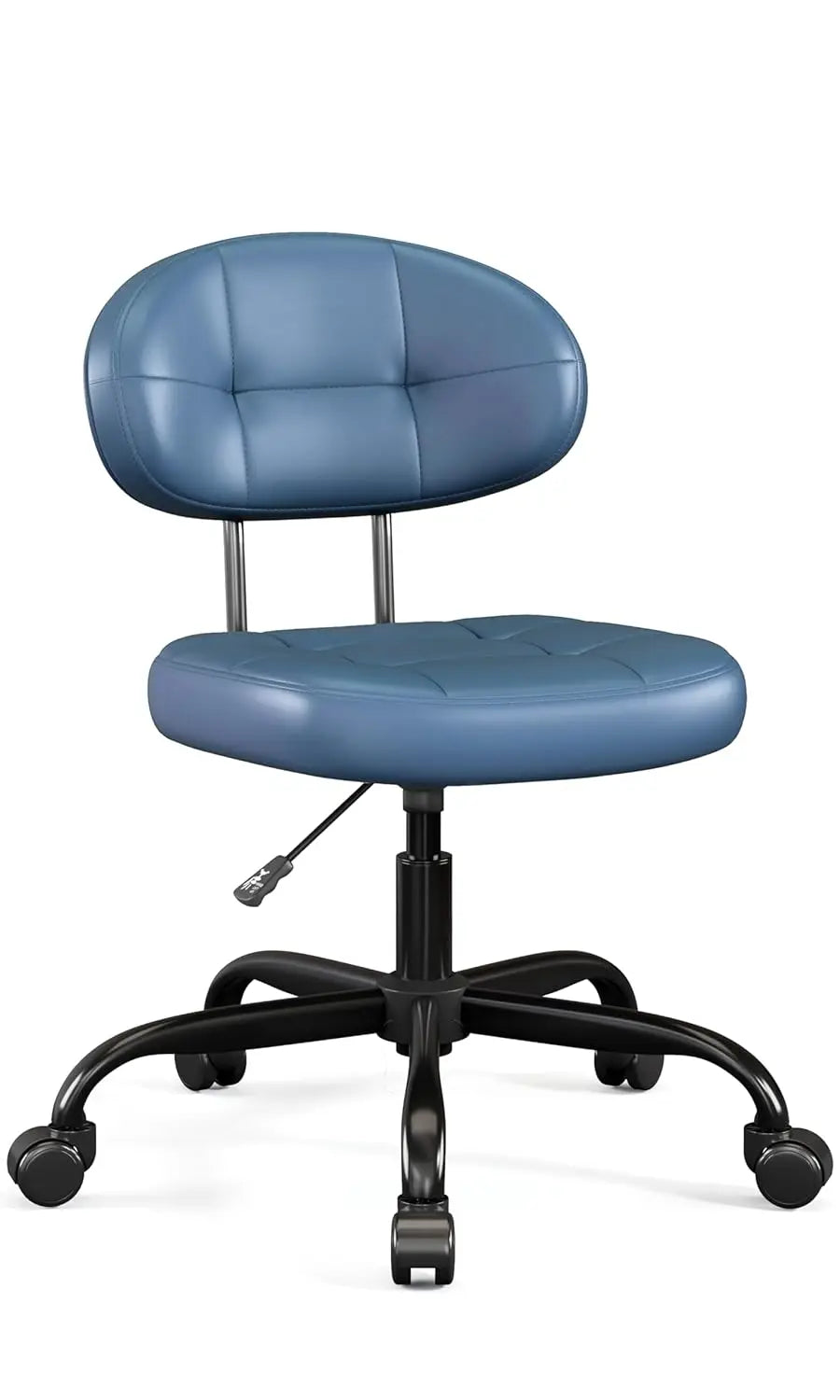 Vanity Chair with Back, Small Armless Cute office Chair with wheels and Lumbar support, Comfy PU Leather Desk Computer Chairs wi