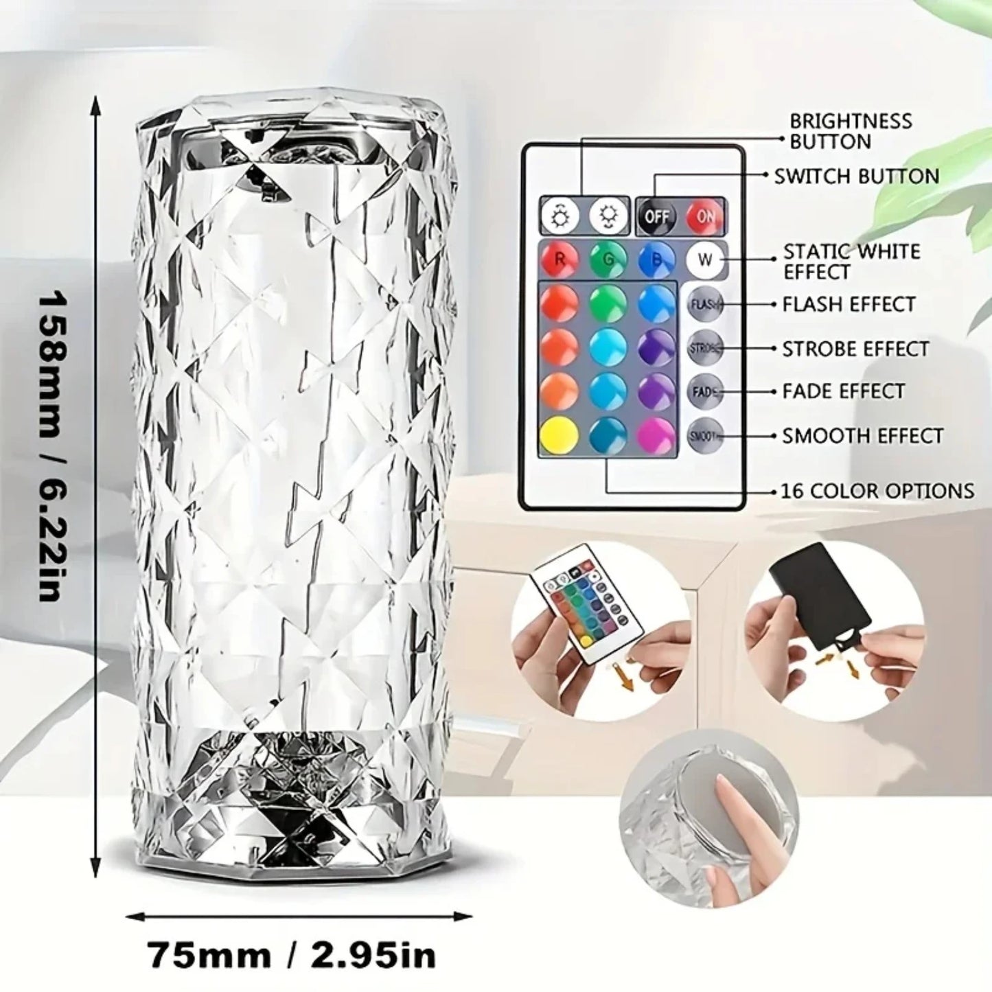Crystal Lamp 16-Color Changing RGB Night Light  Lamp USB Romantic LED Rose Table Lamps  Bedroom Party Dinner Decor Light