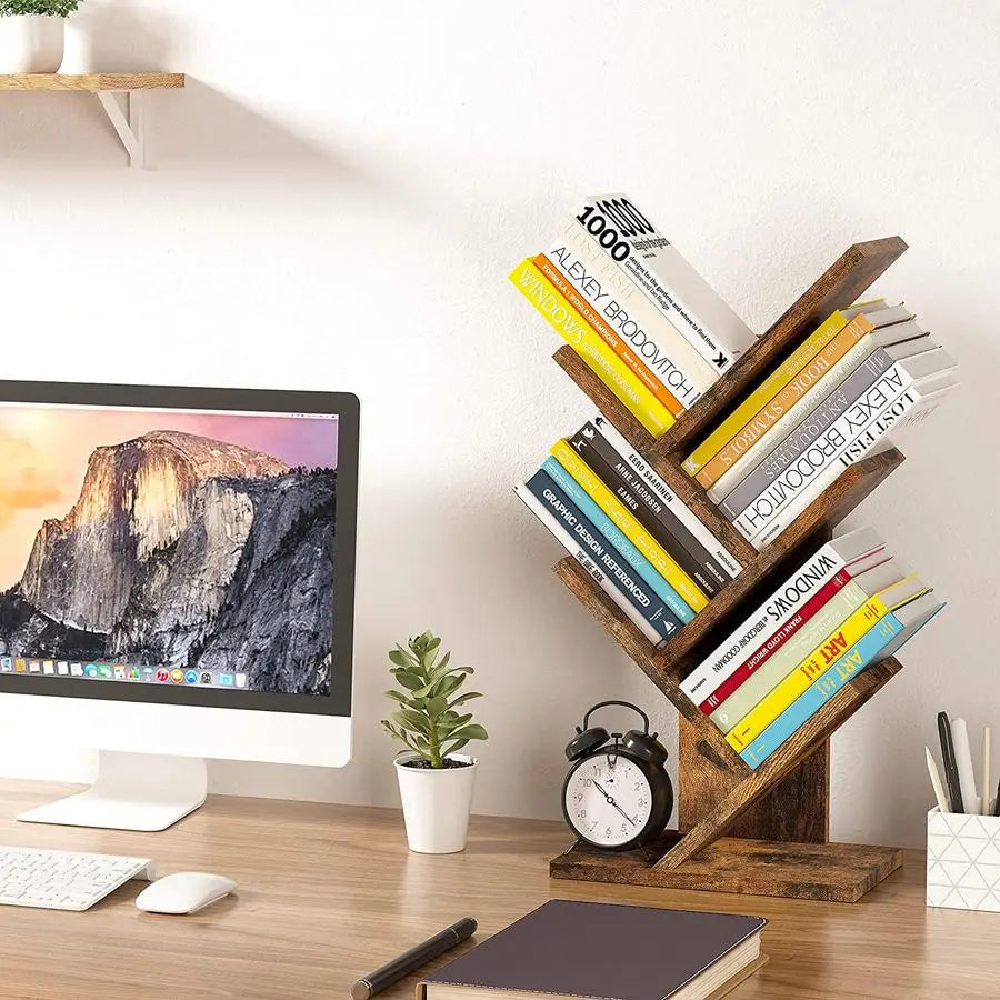 Hoctieon 4 Tier Tree Bookshelf, 4 Shelf Bookcase, Modern Book Storage, Free Standing Tree Bookcase, Utility Organizer Shelves f