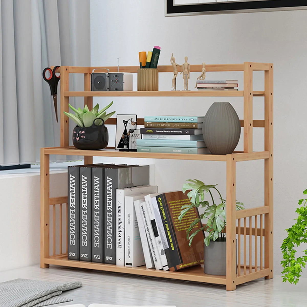 3-Layer Display Shelf Wooden Desktop Storage Rack Simple Tabletop Stand Storage Organizer For Home Decorative Office Bedroom