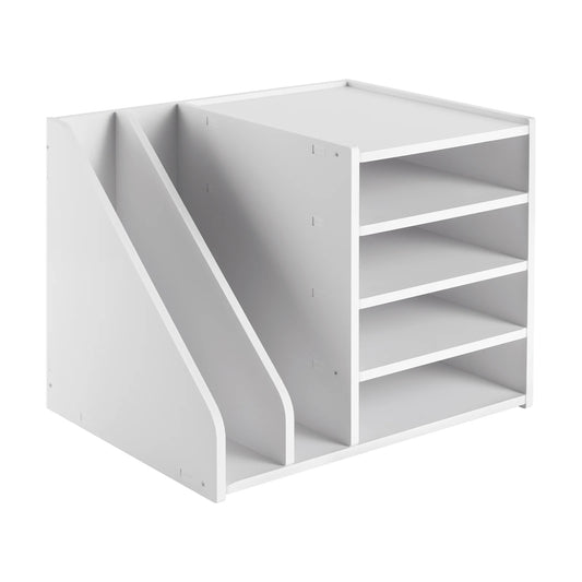 File Holder Organizer, 4+2 Tier PVC Desktop File Organizer, White Modern Paper Document Sorter for Office Home School