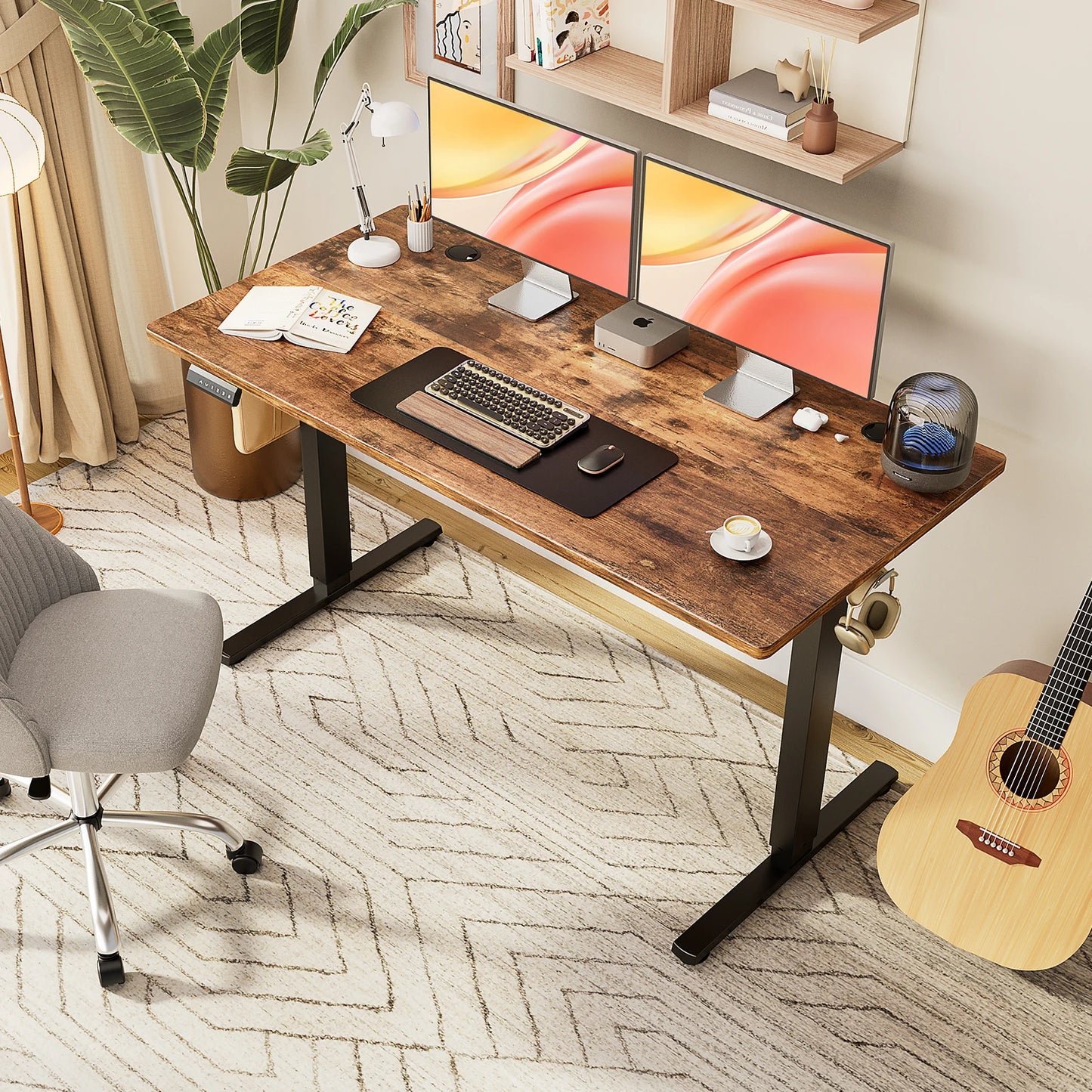 JHK Electric Adjustable Height Standing Computer Desk Ergonomic Sit Stand Up Down Computer Table Workstation For Home Office