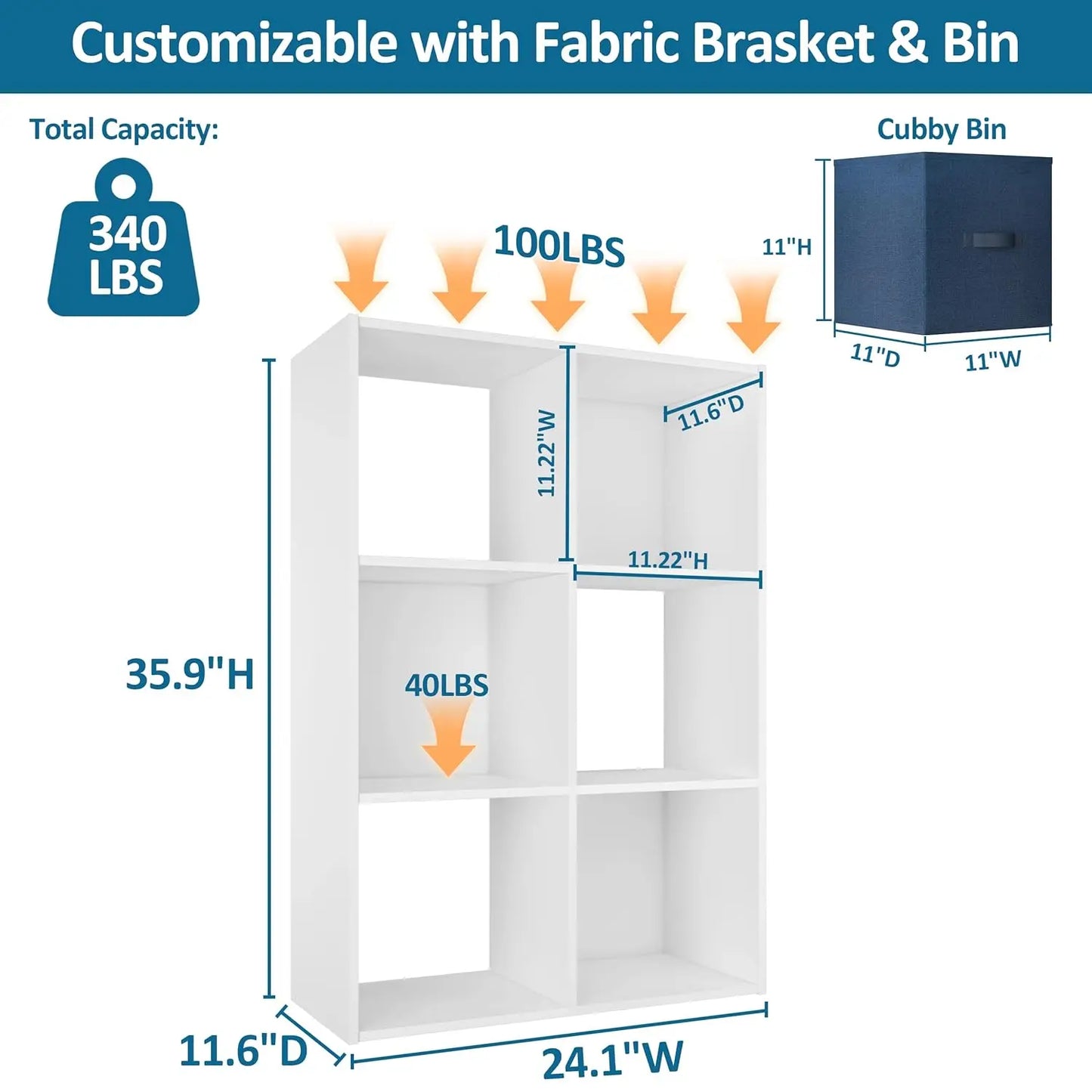 Stackable 6 Cube Storage Organizer Wood Shelf Cubby Bins Square Closet Bedroom Toy Clothes Book, Customized