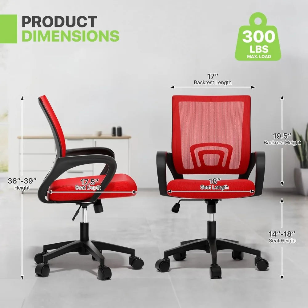 Ergonomic Office Desk Chair, Mid-Back Mesh Computer Chair, Swivel Chair with Breathable Backrest & Lumbar Support, Adju
