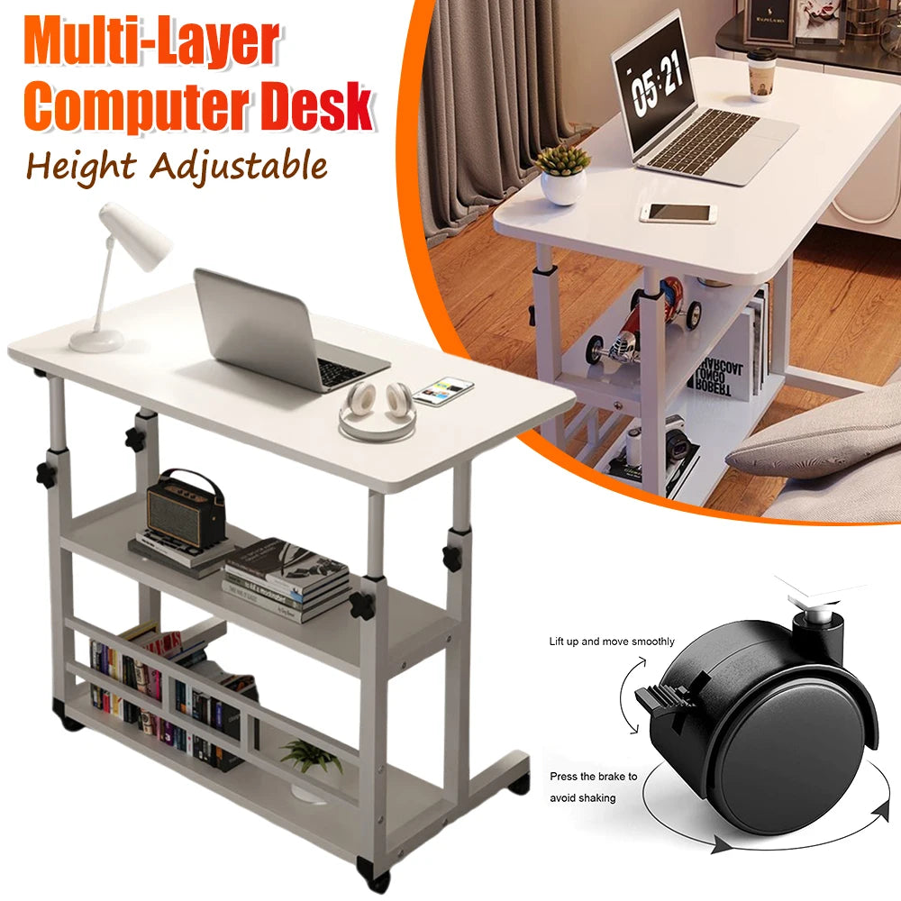 Multi-Layer Standing Desk Height Adjustable Wooden Computer Desk Workstation Work Table Bedside Table for Home Office