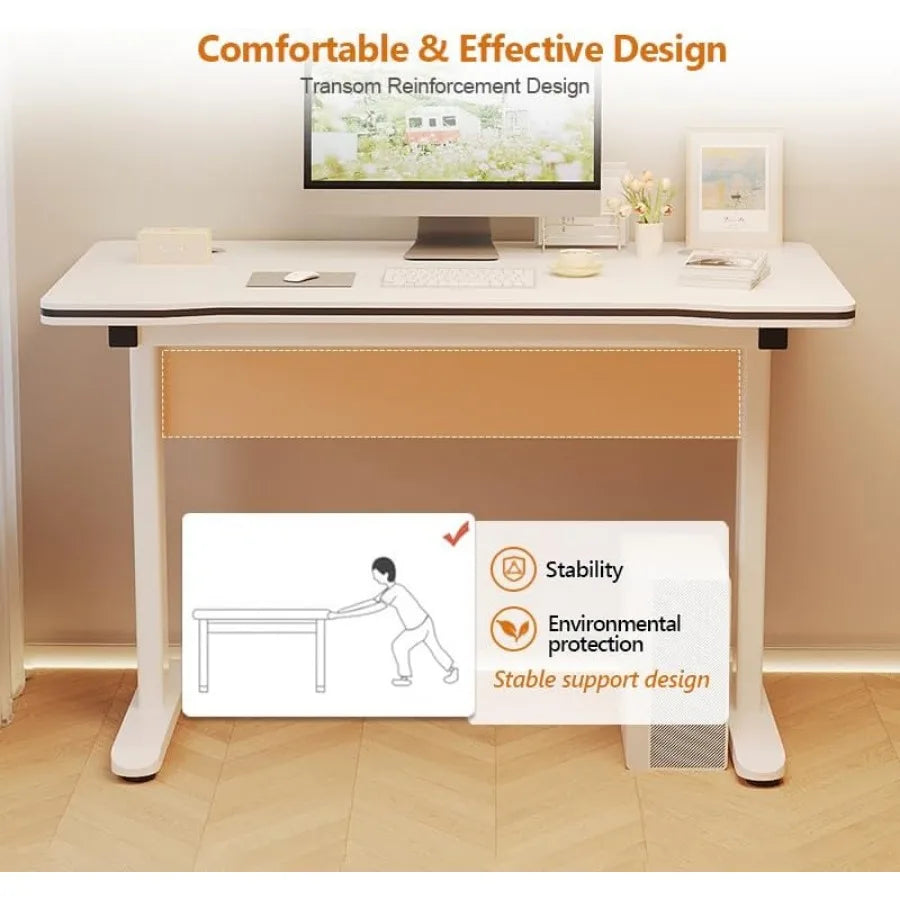 Gaming Desk Computer Writing Table for Home Office Student Art Modern Simple Style with T-Shaped Metal Bracket PC Wood Suitable