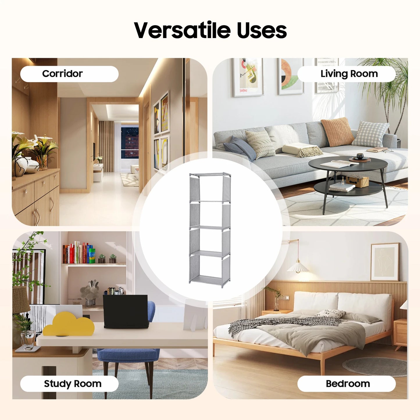 4 Tiers Bedroom Bookcase Floor Standing Bookshelf Multilayer Home Storage Rack for Living Room Office