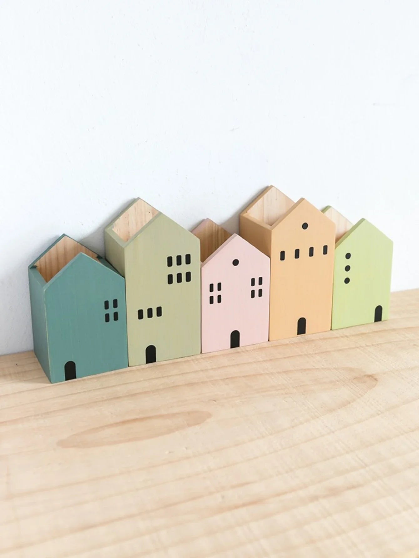 Cartoon House Wooden Pen Holder Pencil container Makeup Brush Stationery storage box Student/ Office Desktop Storage Organiser