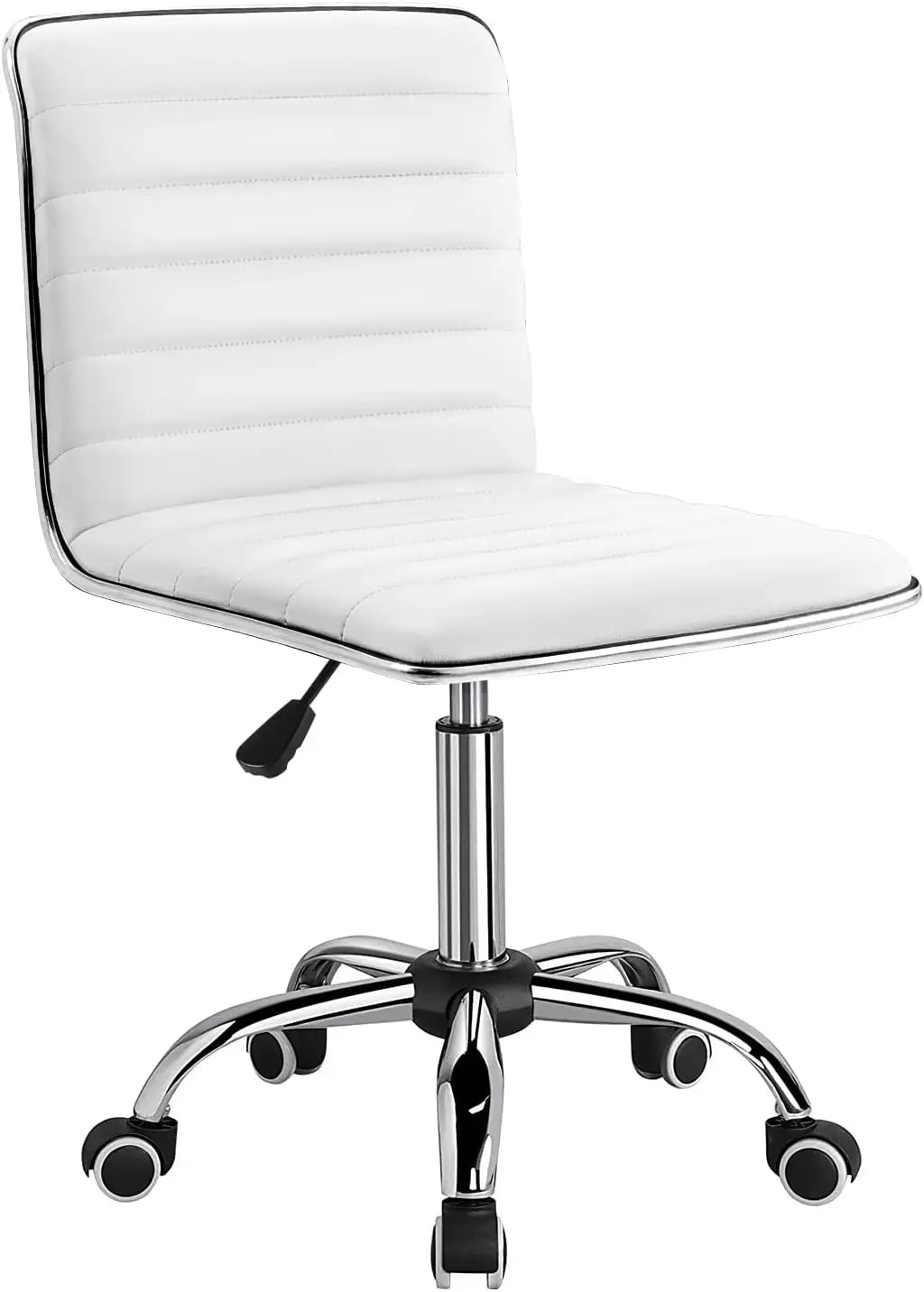 Furmax Mid Back Vanity Chair Makeup Room Low Back PU Leather Swivel Computer Desk Task Office Chair Retro Armless Ribbed (White)