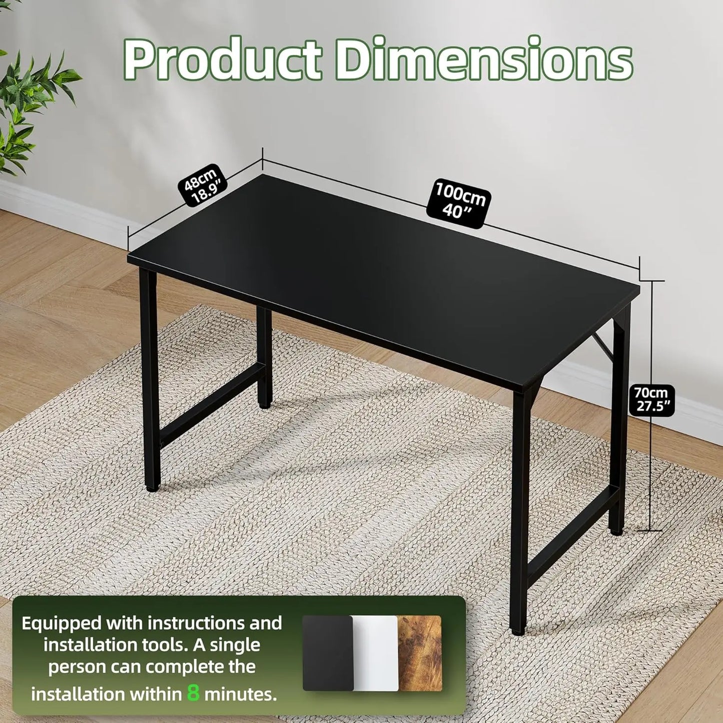 40-Inch Adjustable Computer Desk for Home Office, Study, and Gaming with Durable Surface