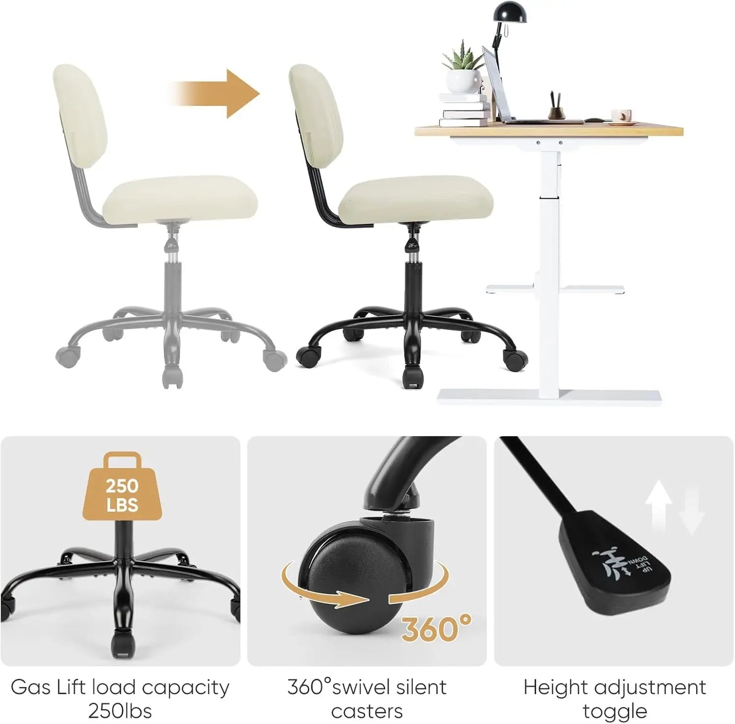Small ArmlHome Desk Executive Chair with Low Back Lumbar Support, Height Adjustable PU Leather Computer Office Chair with