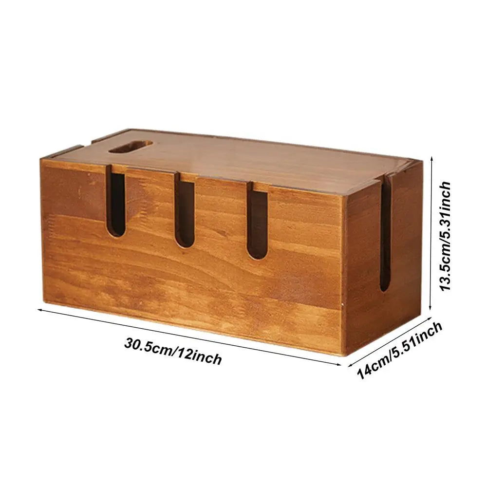 Wood Cable Organizer Box for Extension Cord Power Stripe Surge Protector Wire Management Organizer Cover Hider for Desktop