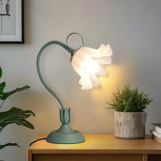 Vintage bedside lamp, flower lamp, living room decoration lamp, (color: green)E26LED lighting, adjustable direction lamp