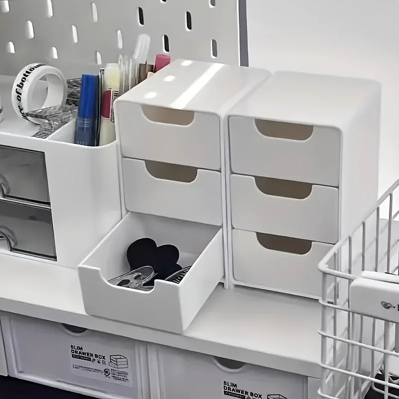 Chic 3-Tier Desk Organizer with Drawers - Ideal for Office Supplies, Jewelry & Cosmetics Storage - Portable Divider Box