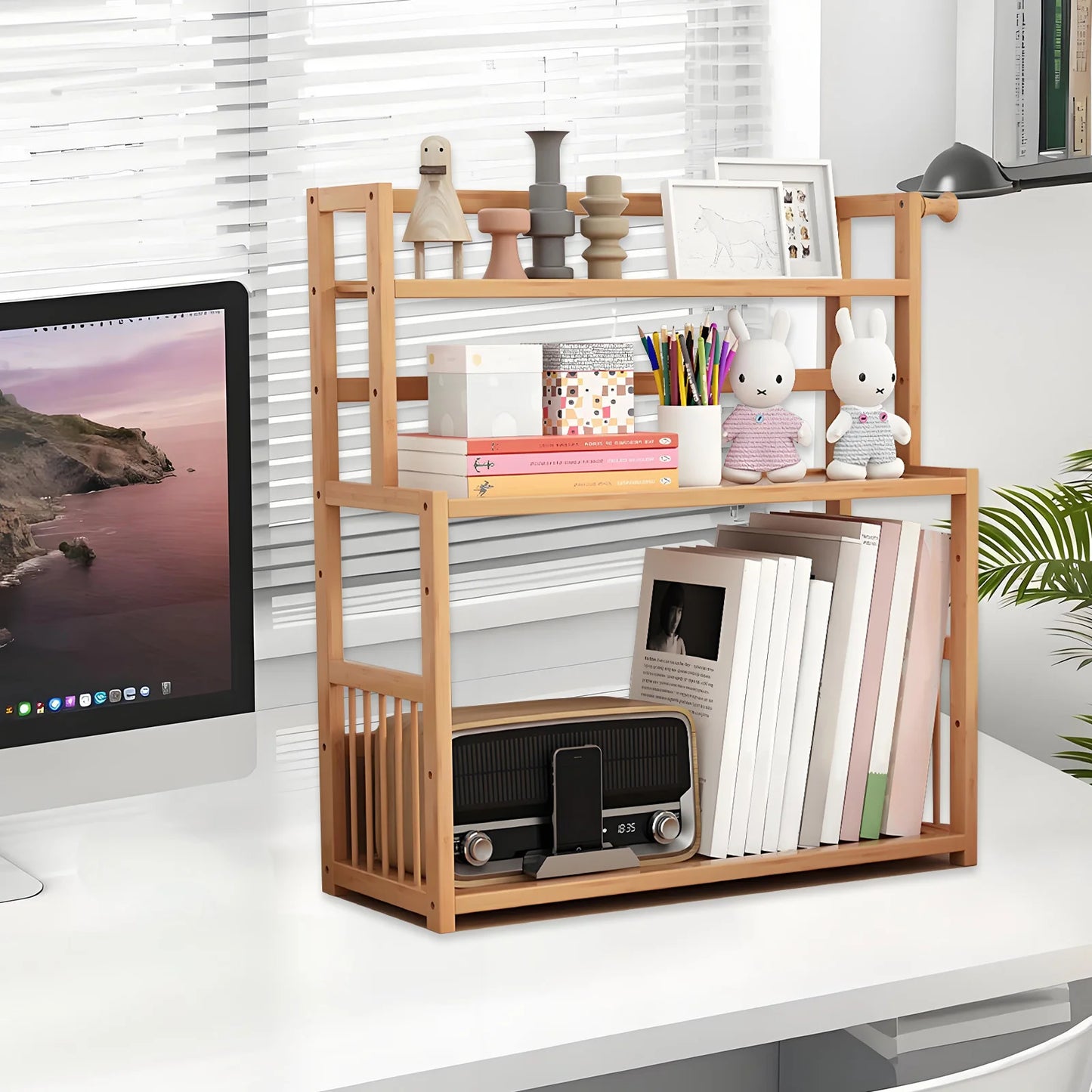 3-Layer Display Shelf Wooden Desktop Storage Rack Simple Tabletop Stand Storage Organizer For Home Decorative Office Bedroom