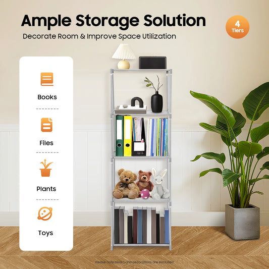 4 Tiers Bedroom Bookcase Floor Standing Bookshelf Multilayer Home Storage Rack for Living Room Office