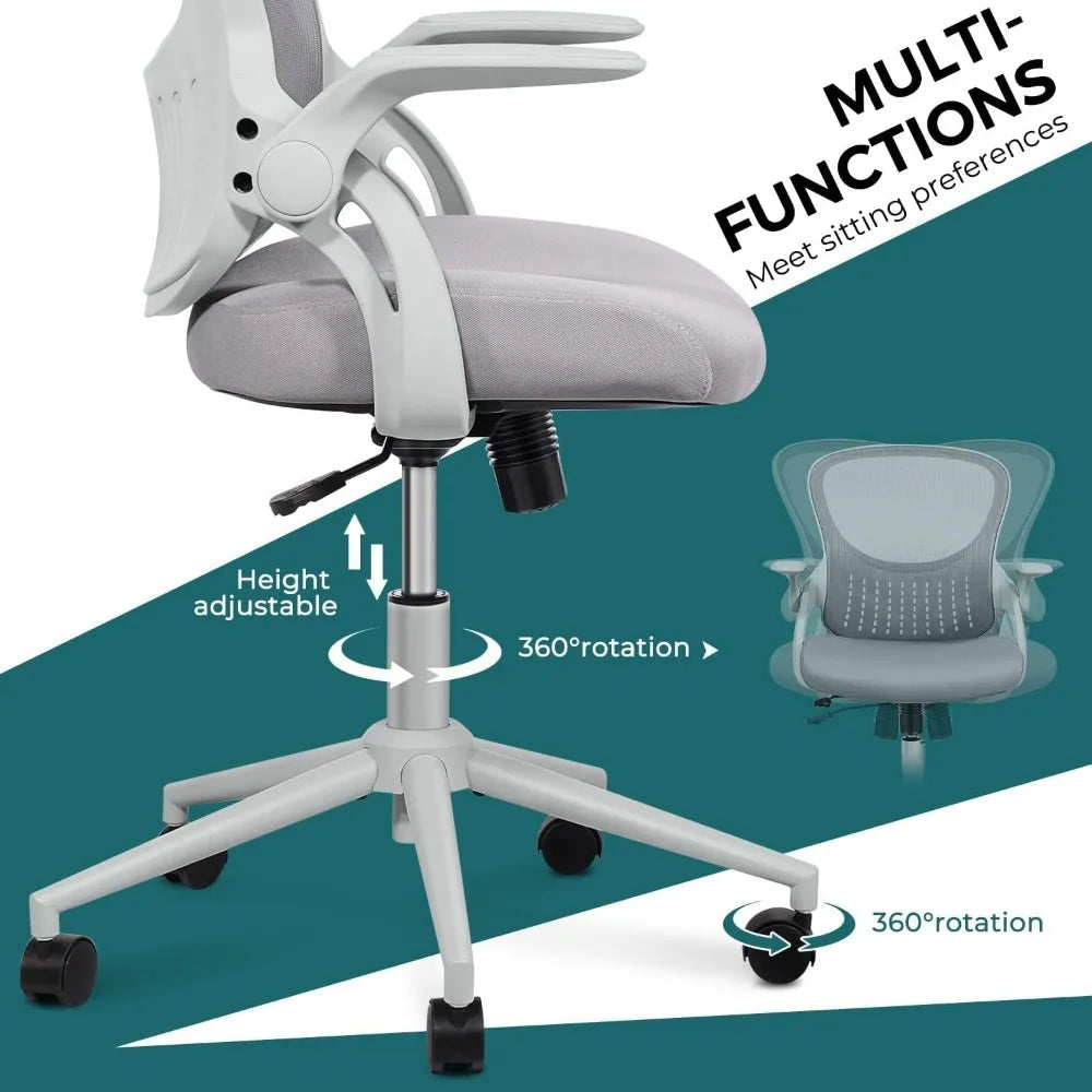 Ergonomic Mesh Office Chair with Lumbar Support, Adjustable Height and Flip-up Arms for Comfort