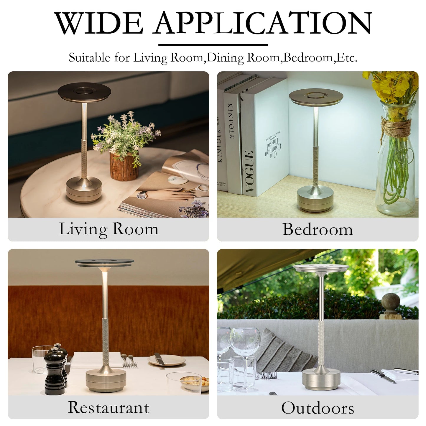 2PCS Rechargeable Wireless Table Lamp LED Touch Sensor Night Light Reading Lamp for Restaurant Hotel Bar Bedroom Decor Light