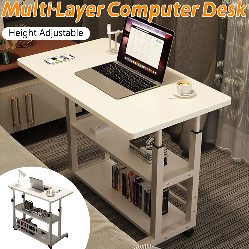 Multi-Layer Standing Desk Height Adjustable Wooden Computer Desk Workstation Work Table Bedside Table for Home Office