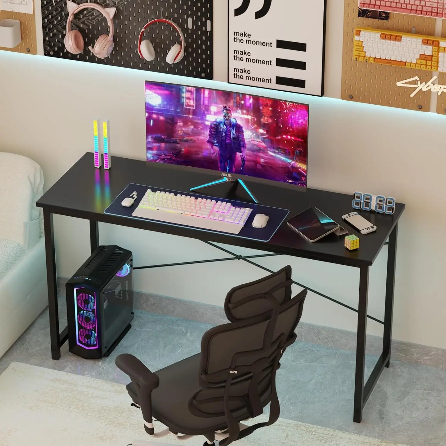 Computer Office Desk 48 Inch Student Study Writing Work with Metal Frame Wood Tabletop Modern Simple PC Home Bedroom Table
