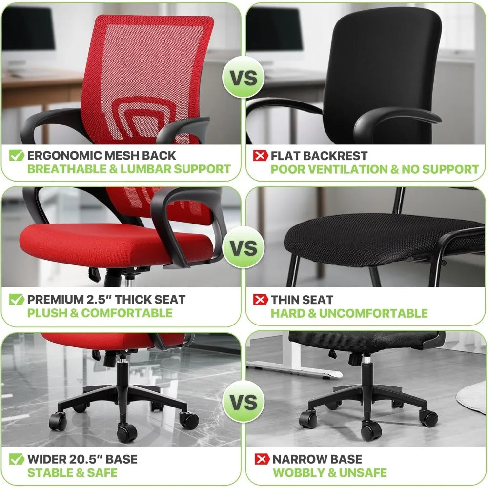 Ergonomic Office Desk Chair, Mid-Back Mesh Computer Chair, Swivel Chair with Breathable Backrest & Lumbar Support, Adju