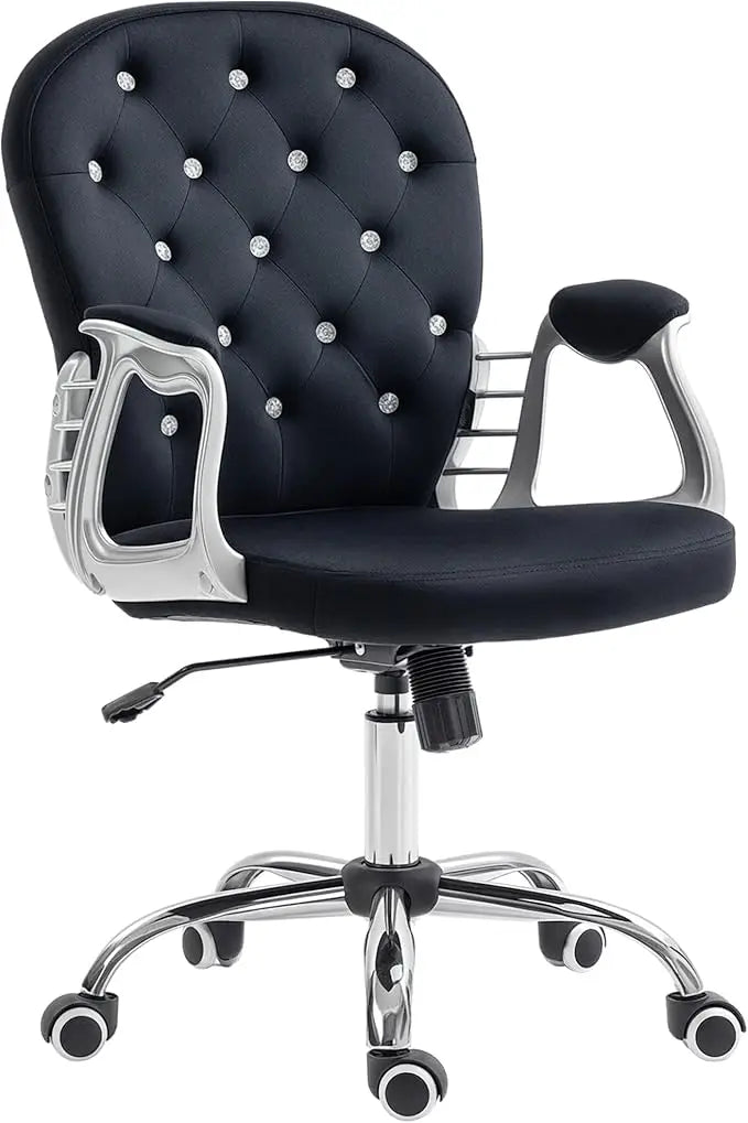 Velvet Home Office Chair, Button Tufted Desk Chair with Padded Armrests, Adjustable Height and Swivel Wheels, Pink