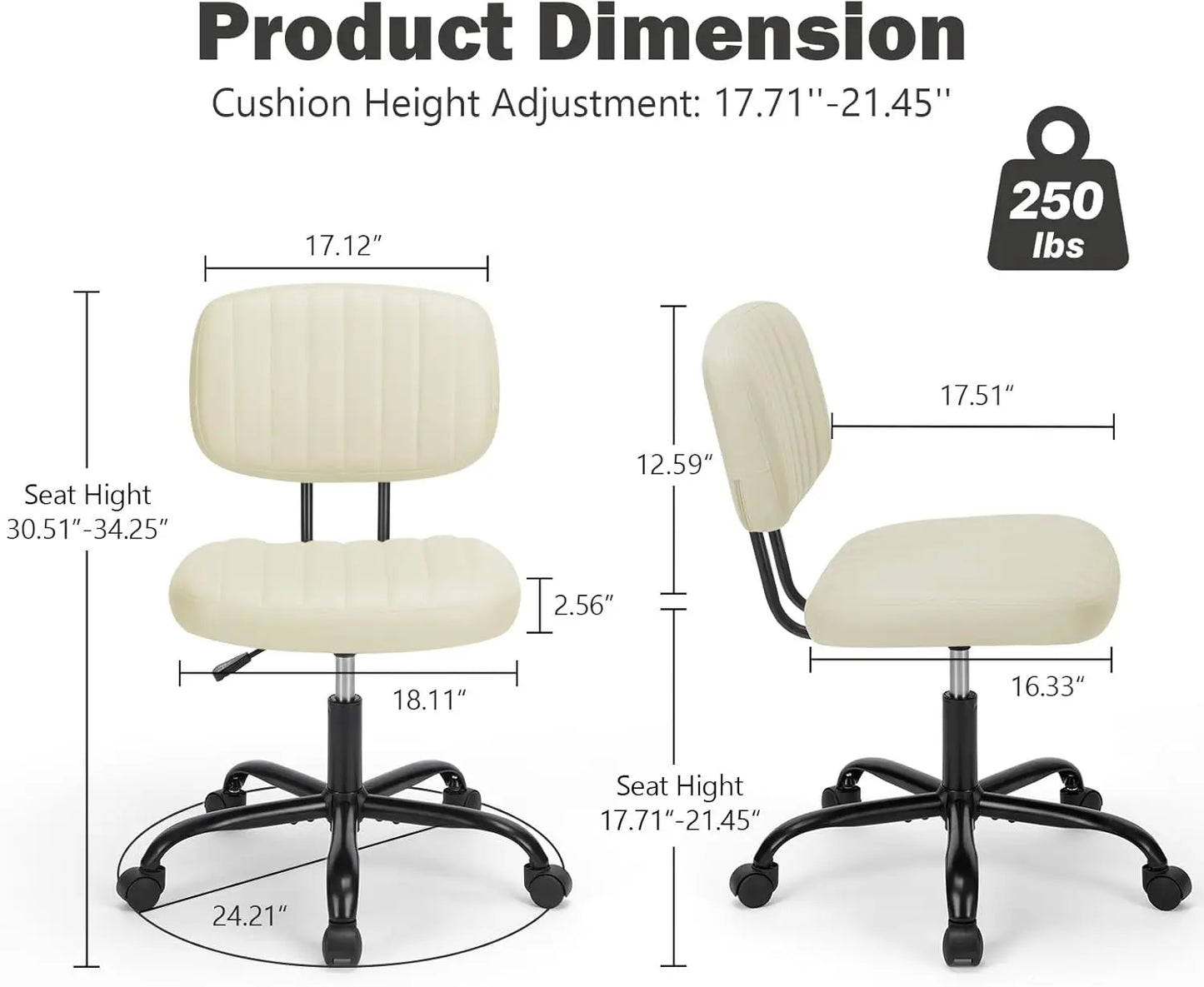 Small ArmlHome Desk Executive Chair with Low Back Lumbar Support, Height Adjustable PU Leather Computer Office Chair with