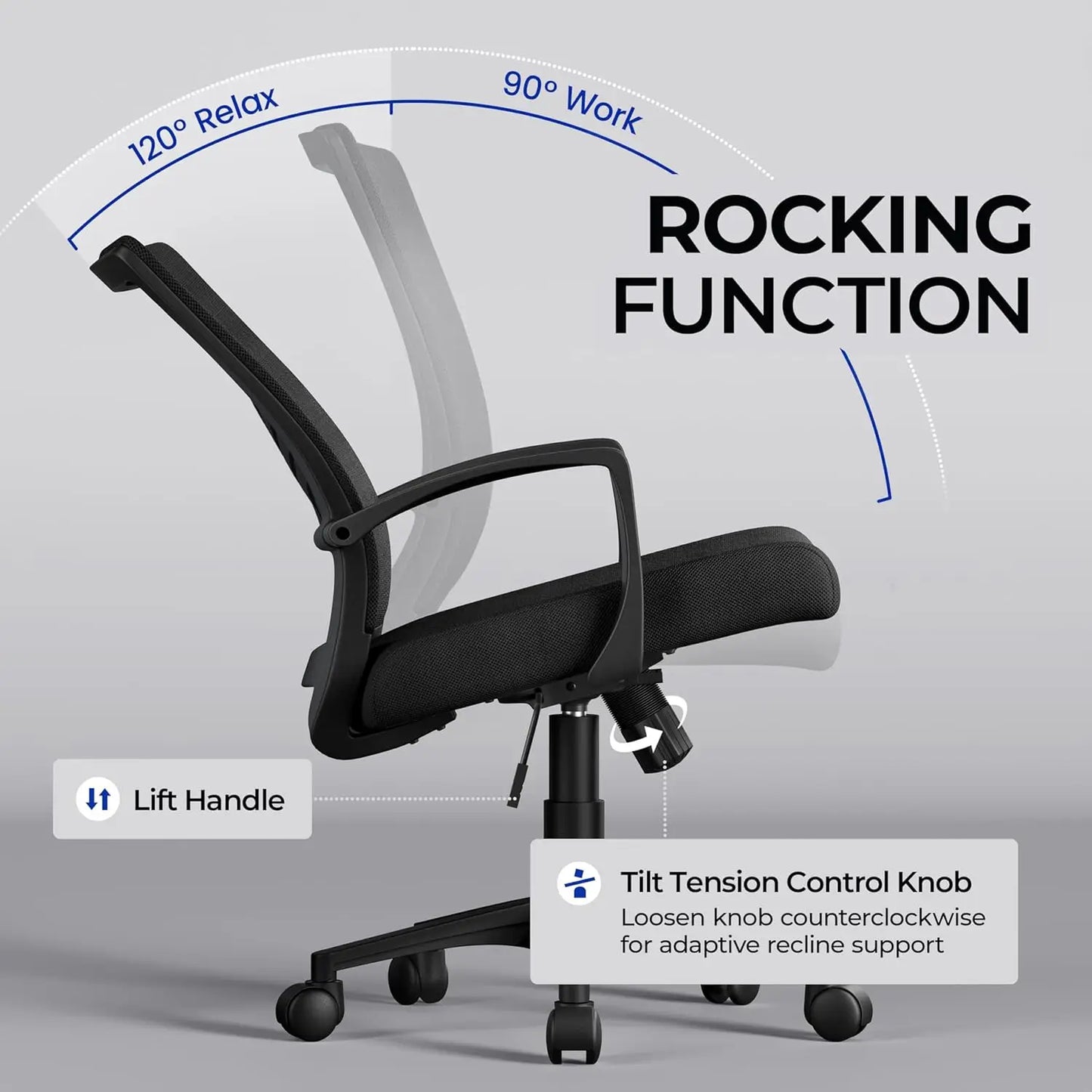 Mesh Office Chair Desk Computer Chair Ergonomic Mid Back With Lumbar Support Adjustable Height For Home Office, Black