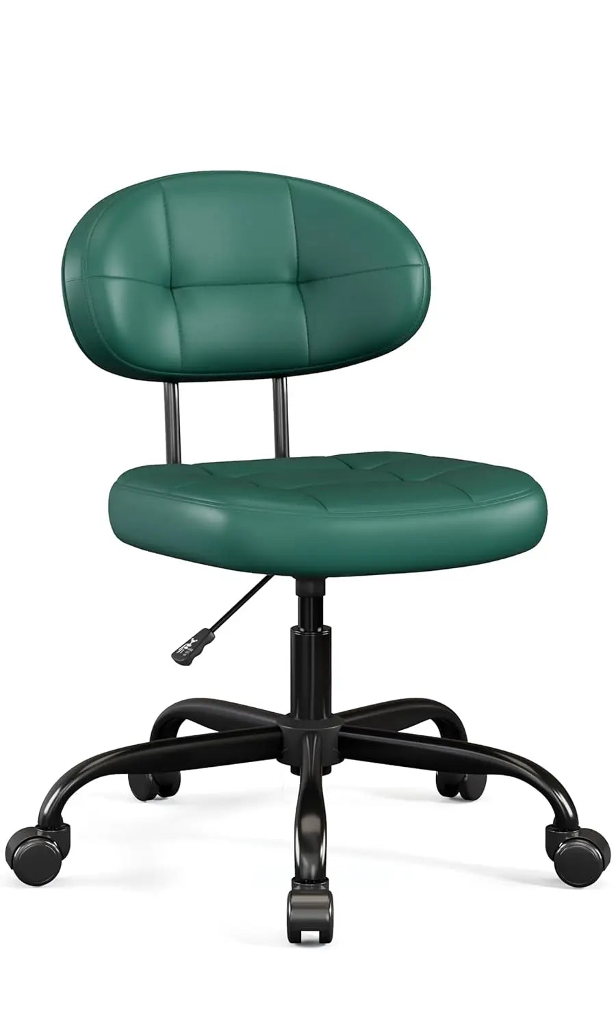 Vanity Chair with Back, Small Armless Cute office Chair with wheels and Lumbar support, Comfy PU Leather Desk Computer Chairs wi