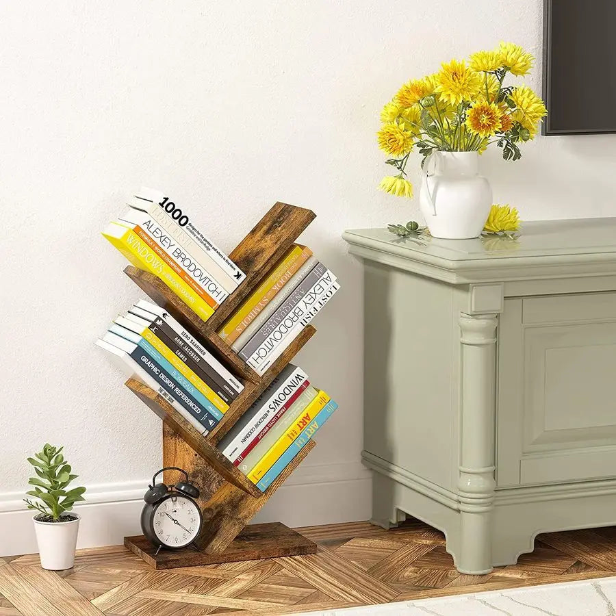 Hoctieon 4 Tier Tree Bookshelf, 4 Shelf Bookcase, Modern Book Storage, Free Standing Tree Bookcase, Utility Organizer Shelves f