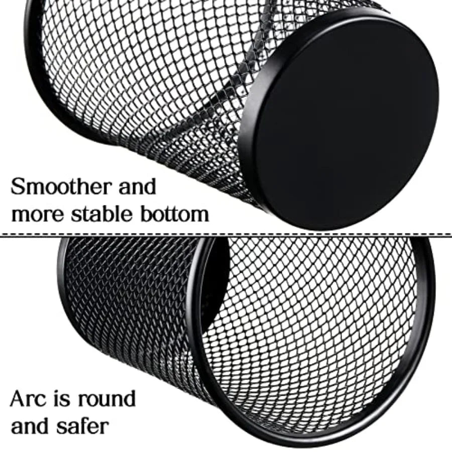 Leelosp 6 Pcs Pen Holder Mesh Pen Cup Bulk Metal Pencil Cup Holder for Desk Black Organizer Round Office Classroom for Back to