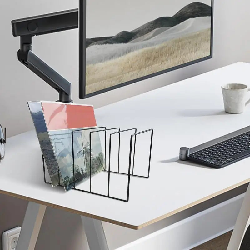Black Iron Metal LP Vinyl Record Display For Creative Exhibit Stand Bookshelf Rack For Book Magzine Holder Desk Record Storage