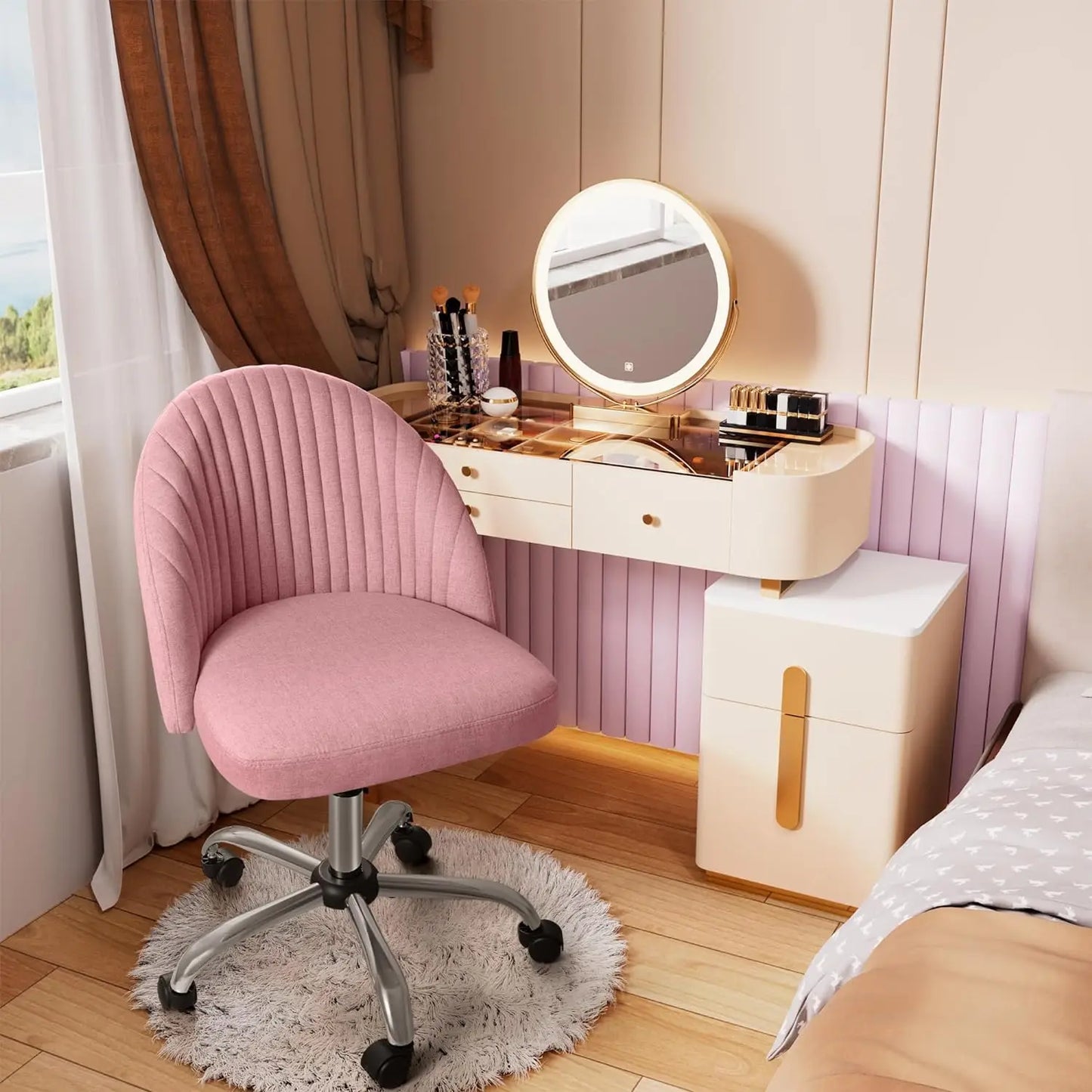 Office Chair Armless Cute Desk Chair Modern Adjustable Swivel Vanity Task Computer Chair Home Office Desk Chairs with Wheels