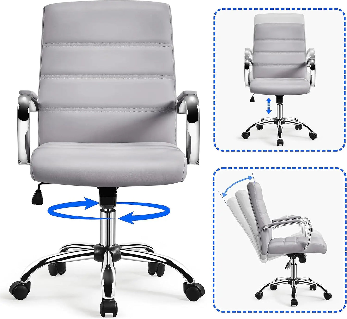 Adjustable Swivel Office Chair with PU Leather, Height Control & Armrests for Comfort