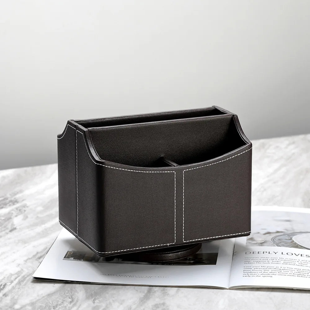 Business Leather stationery storage box multi-functional desktop storage box compartmentalized pen holder