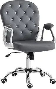 Velvet Home Office Chair, Button Tufted Desk Chair with Padded Armrests, Adjustable Height and Swivel Wheels, Pink