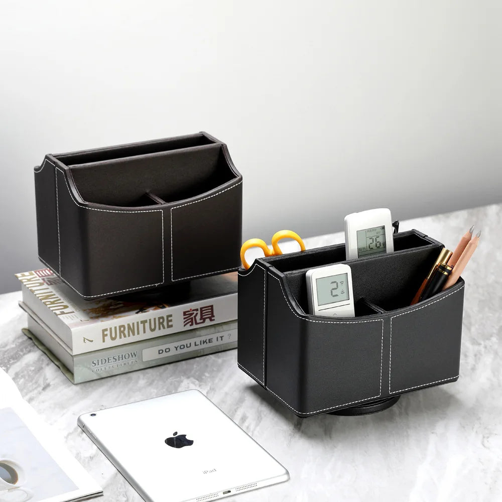 Business Leather stationery storage box multi-functional desktop storage box compartmentalized pen holder