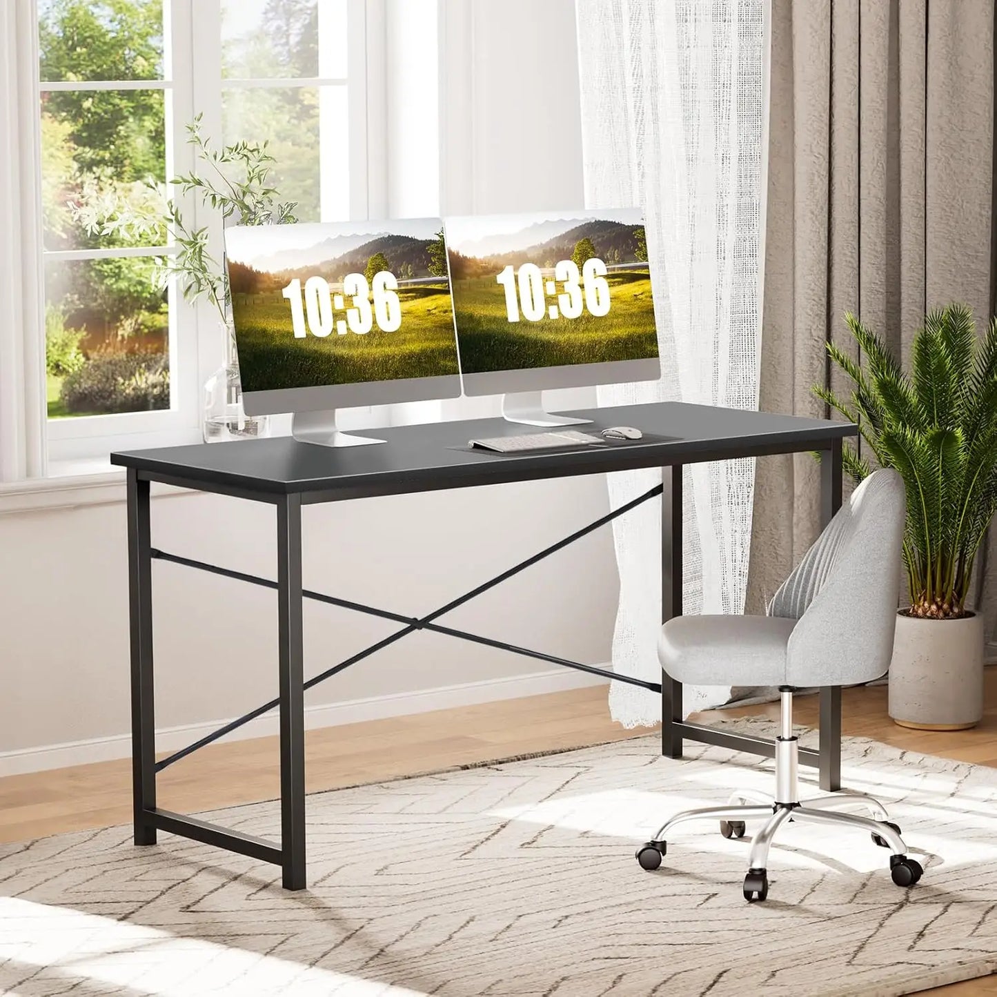 Computer Office Desk 48 Inch Student Study Writing Work with Metal Frame Wood Tabletop Modern Simple PC Home Bedroom Table